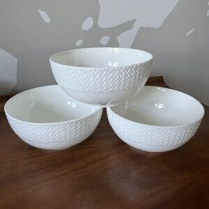 Set of 3 Mikasa "Lattice" 6-inch Bowls Soup Cereal White Bone China Replacements